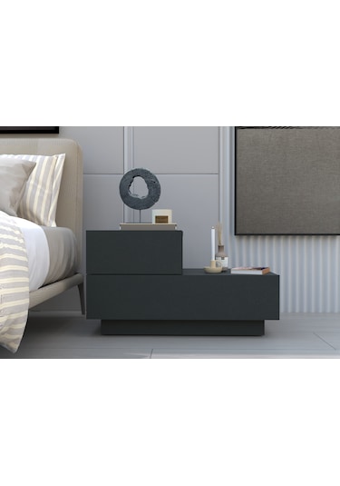 Kayra Kmd002 Led Işıklı Komodin 2 Çekmeceli Modern Tasarım Antrasit