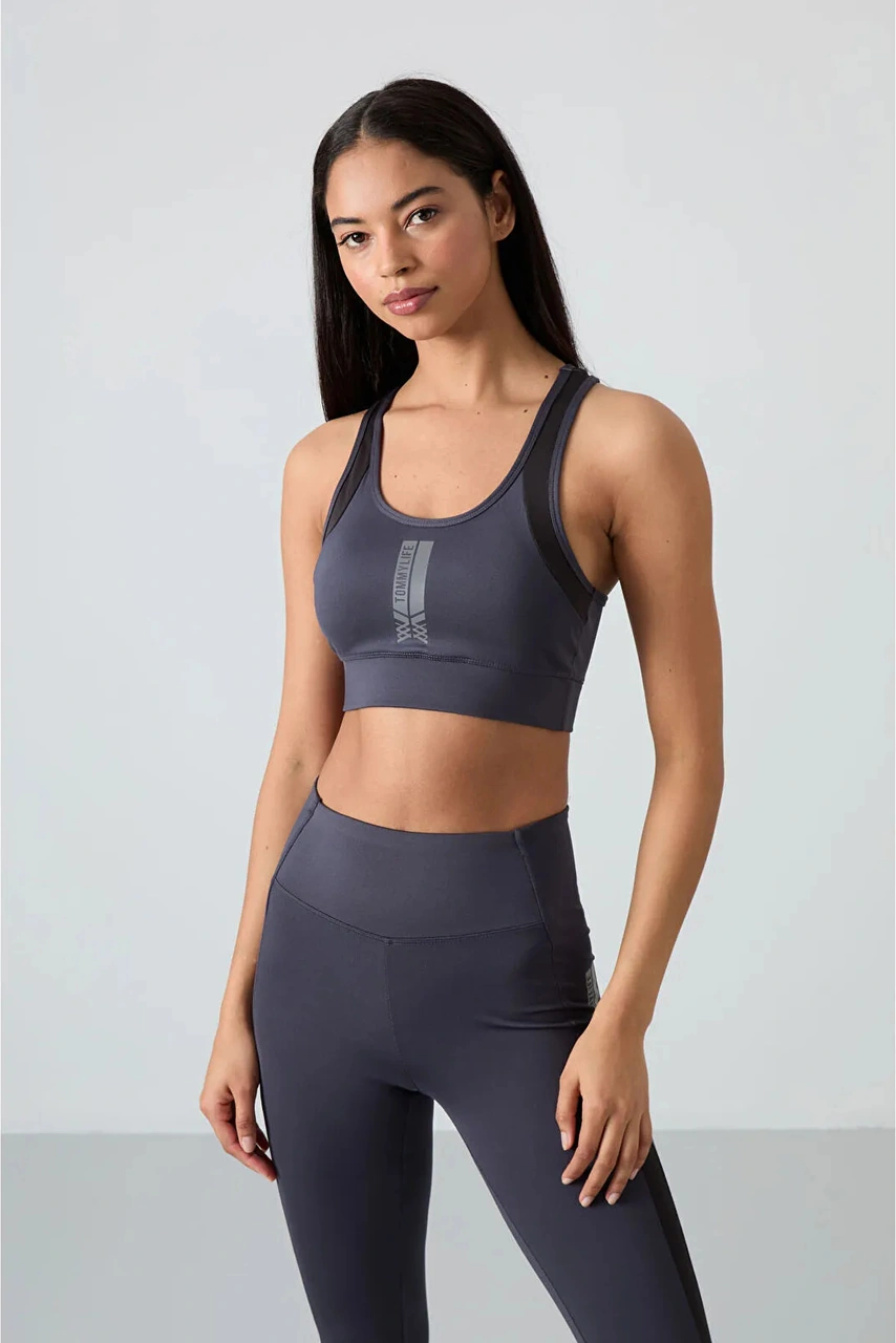 Tommy Life Antrasit Polyester Esnek Standart Fit Performans Kadın Tayt Takım 95332 Antrasit