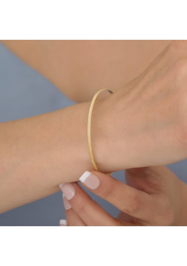 14 Ayar Altın Kaplama Ray Desenli Ajda Gümüş Bilezik - Bv00111 Altın