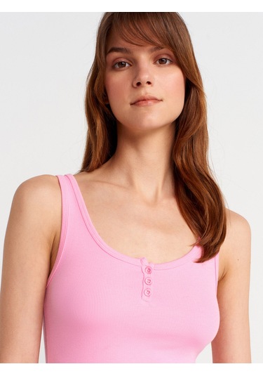 Dilvin 21158 Düğmeli Askılı Top-pembe Pembe