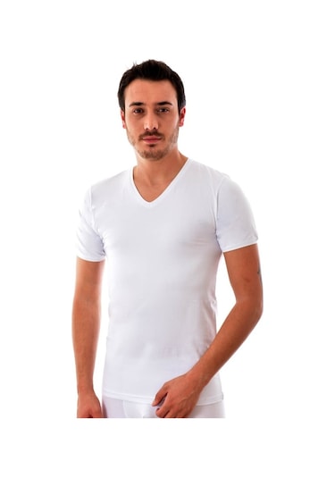 3'Lü Tutku 0107 Ribana V Yaka Erkek Fanila Beyaz Abani Classic
