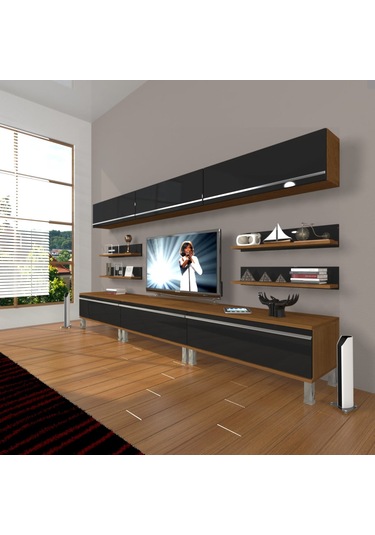 Decoraktiv Eko 8y Mdf Krom Ayaklı Tv Ünitesi Tv Sehpası Ceviz - Siyah