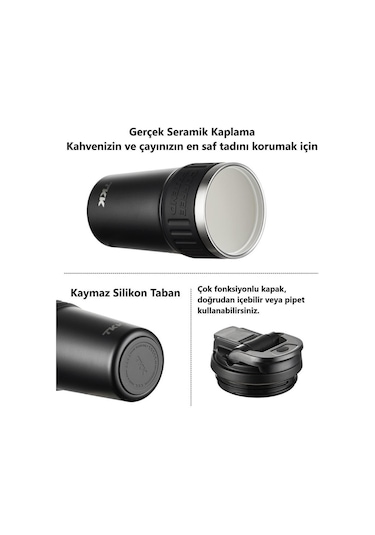 Tkk Çelik Termos Mug 630ml Mat Siyah Gümüş