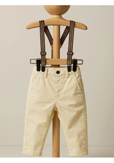 Erkek Bebek Askılı Pantolon-15710 Krem