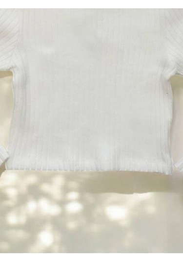 Kız Çocuk Kışlık Yuvarlak Yaka Fittili Basıc Kazak-14427 Beyaz