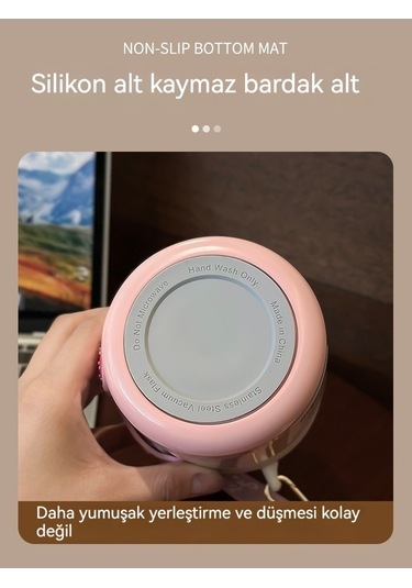 Maoyaya Çilek Ayısı 316 Paslanmaz Çelik Termos - Pembe Renk, Sıcak Soğuk Saklama Pembe