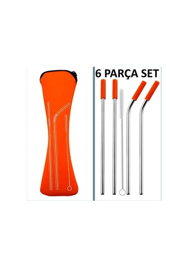 Omeniv 304 Çelik Metal Pipet Set 6 Parça Kamp Outdoor Bahçe Parti
