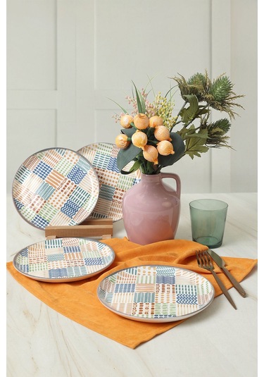 Keramika Etnik Hitit Pasta Tabağı 20 Cm 4 Adet 22552 Çok Renkli