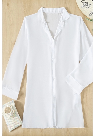 Angelsin Şifon Gömlek Plaj Elbisesi Pareo Kimono Kaftan 001