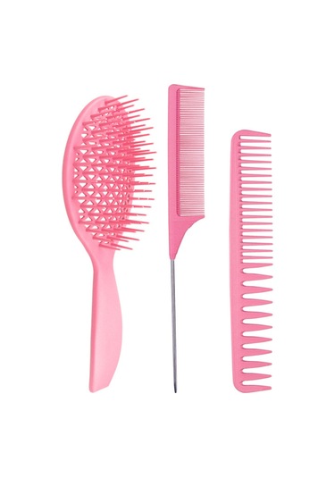 Suofeng Saç Fırçası Seti: Dolaşma Açıcı Fırça Ve Tarak - Kıvırcık, Kalın, İnce, Uzun Doğal Saçlar İçin Saç Derisi Masajı 3'lü Paket