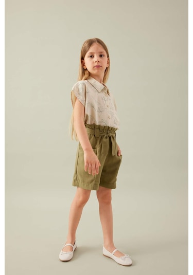 DeFacto Kız Çocuk Crop Desenli Kısa Kollu Gömlek B5065A824SMYL356