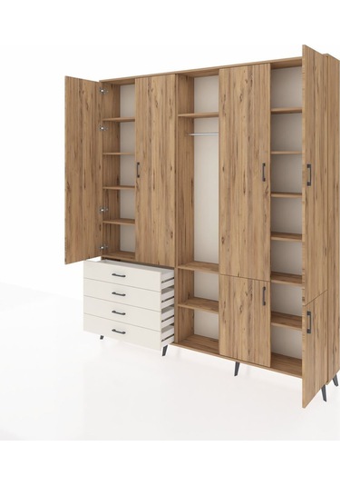 Arges Dolap 14 Raflı 4 Çekmeceli Tek Askılı 220x30x243 Çam-çam/aytaşı Atlas Çam/aytası