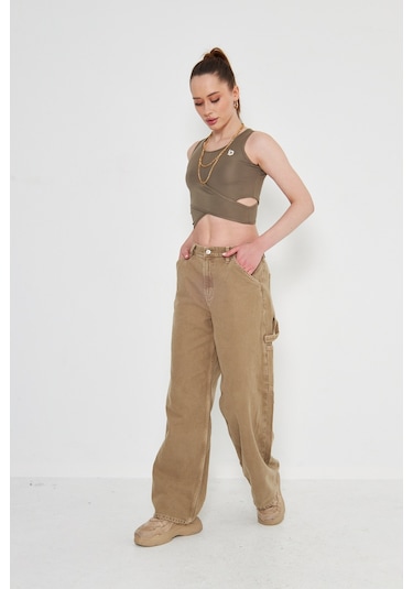Kutaf Vizon Pamuklu Carpenter Pantolon Camel