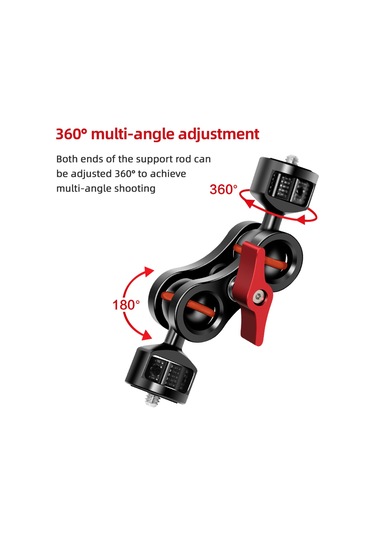 Teltree Siyah Alüminyum Fleksibl Kamera Braketi - Çift 1/4" Vida Bağlantısı, İki Top 360 Döner Mikrofon/monitör/led Işık Tutucu