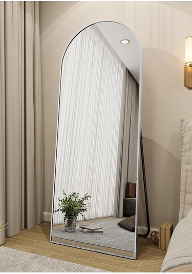 Zer 160x55 Kemerli Zemin Aynası,tam Boy Aynalı Duvar Aynası, Yatak Odası, Giyinme Odası İçin Standlı GÜMÜŞ
