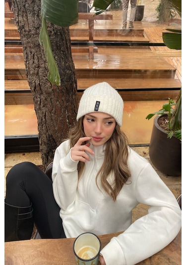 Kirli Beyaz Fermuar Detaylı Oversize Sweatshirt Kirli Beyaz