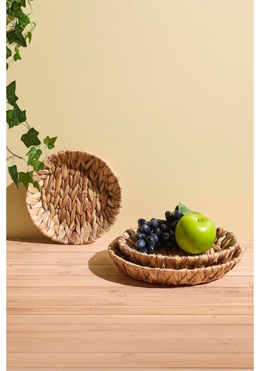 Cliento 3'lü Yuvarlak Hasır Sunum Seti Kahverengı Kahverengi