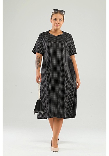 Kadın Büyük Beden Puantiyeli Ve Leopar Desenli Elbise 001