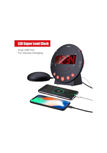 Yatak Sallayıcı İle Yüksek Sesli Çalar Saat Flaş Işıklı Titreşimli Çalar Saat Parlaklık Ayarlanabilir Erteleme Çift Alarm Ayarı Usb Şarj Portu Ağır Uyuyanlar Yetişkinler Çocuklar Gençler İçi