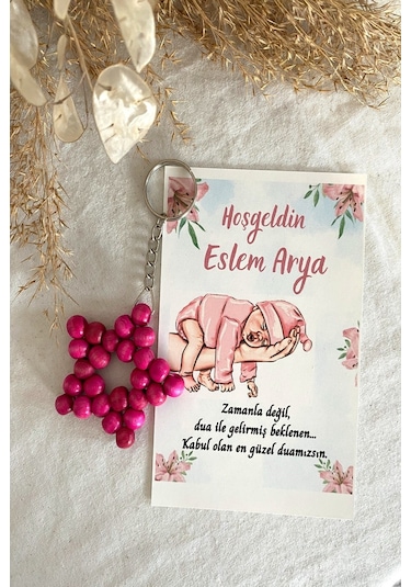 30 Adet Pembe Bebek Konsept Kartlı Anahtarlık - Bebek Hediyelik