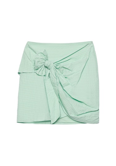 Yargıcı Bağlama Detaylı Mini Etek Yeşil