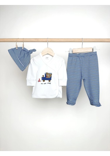 Sezgibaby 3lü Erkek Bebek Zıbın Seti Mavi - Beyaz