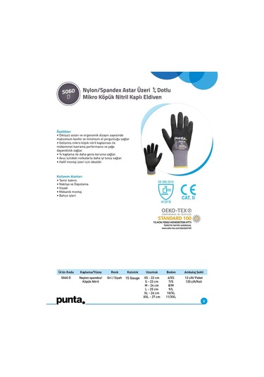 Punta 5060 D - 15G Gri Nylon/Spandex Astar Üzeri ¾ Dotlu Mikro K