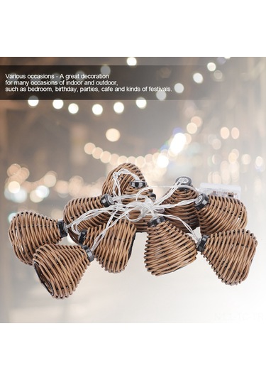 Skycity 10 Adet Kahverengi Doğal Rattan Toplumlu Led Işık Zinciri - Yatak Odası, Noel, Düğün Dekorasyonu - 3xaa Pil İle Çalışır Pil Dahil Değil Diğer