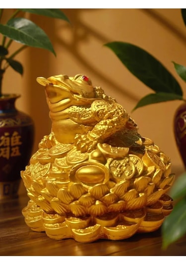 Basket Lotus Üzerinde Büyük Para Kurbağa, Feng Shui Tılsımı 225421034