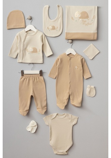 Bebitof 10 Parça Gülen Kaplumbağa Hastane Çıkışı Pamuklu Kahverengi