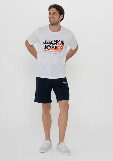Jack & Jones Erkek Logo Baskili Kisa Kollu Tisört - Luke 12256785 White Beyaz