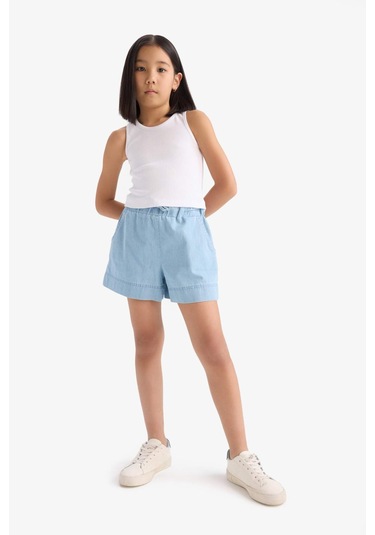 Defacto Kız Çocuk Beli Lastikli Jean Şort B6386a825smnm39 Mavi