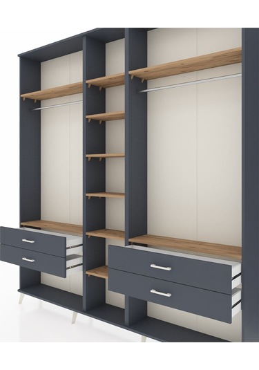 Arges Dolap 10 Raflı 4 Çekmeceli 2 Askılı 220x30x243 Antrasit-çam/antrasit Atlas Çam/antrasıt