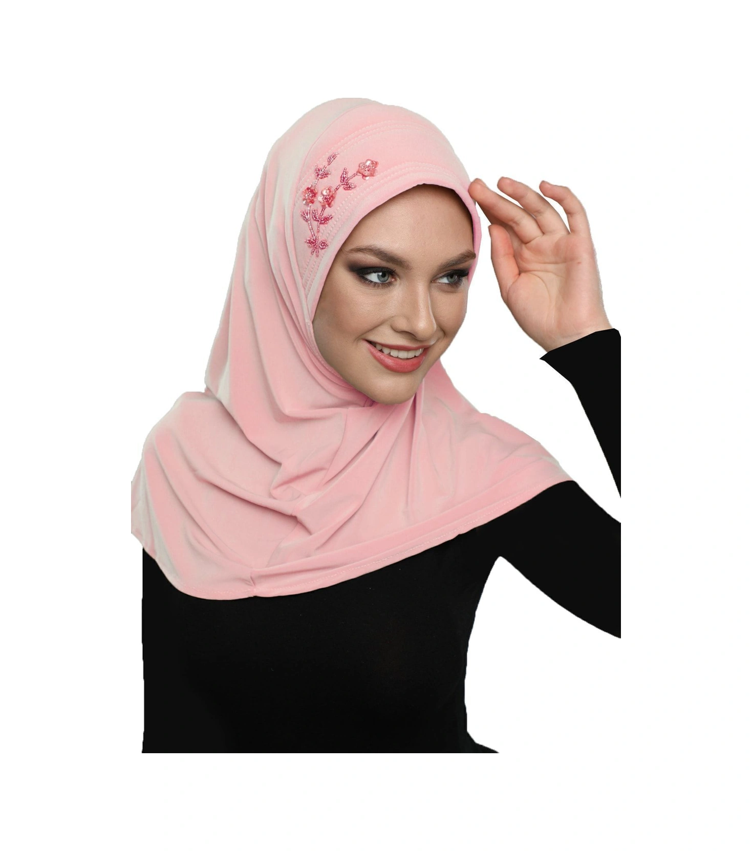 Takmatik Taşlı El Işi Boncuk Işlemeli Pudra Hazır Türban Tesettür Bone Namaz Örtüsü Pudra