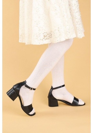 Kiko 769 Kum Simli Günlük Kız Çocuk 3 Cm Topuk Sandalet Ayakkabı Siyah