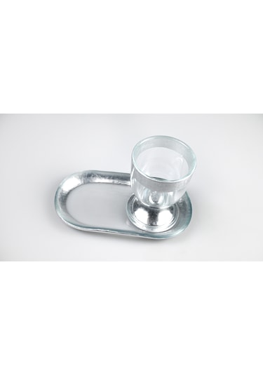 Gümüş Varak Bant Sunumluk Sosluk Çerezlik Ve Tabak Cam 2'li Set