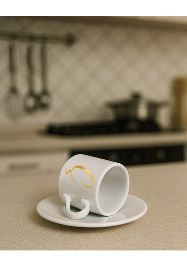 Türk Kahvesi Fincanı Harf, Espresso Fincanı Harf Beyaz - Altın10