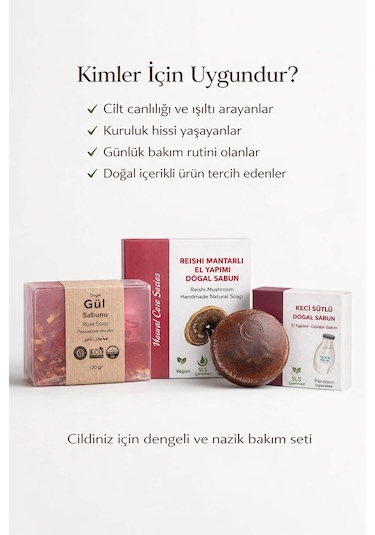 Hediyelik Doğal Sabun Seti Özel Bakım Serisi 3 Lü Premium Paket Gül