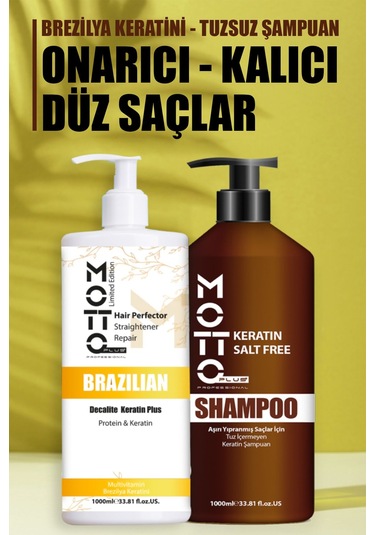 Motto Plus Professional Aşırı Yıpranmış Saçlar İçin Saç Düzleştirici Keratin & Tuzsuz Şampuan 2'li Set Büyük Boy