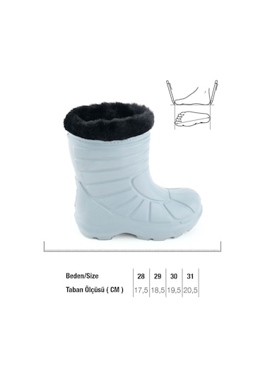 Gezer Erkek Çocuk Kışlık Eva İçi Sıcak Astarlı Rahat Taban Yağmur Bot Çizme Gri
