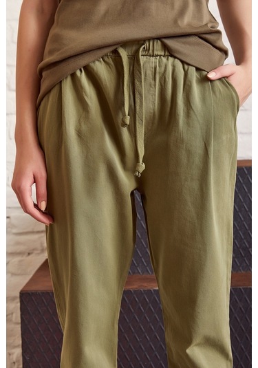 Beli İpli Salaş Gabardin Pantolon Haki