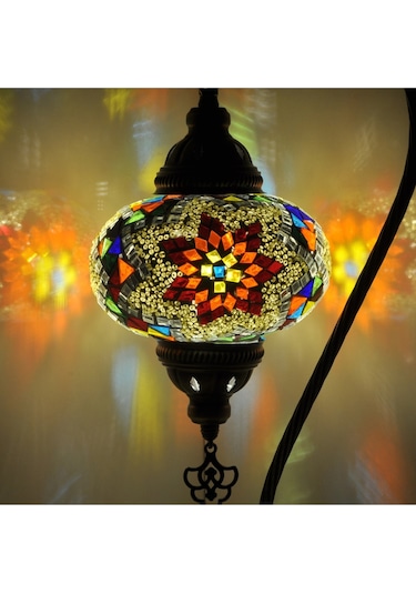 Mozaik Lamba Renkli Desenli Abajur Yatak Odası Başucu Lambası Çok Renkli