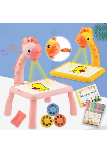 Zürafa Boyama Masası Çizim Tahtası Projektör Yazma Kurulu Masa Sarı