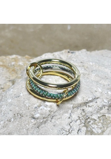 3'lü Gold-yeşil Yüzük Çok Renkli