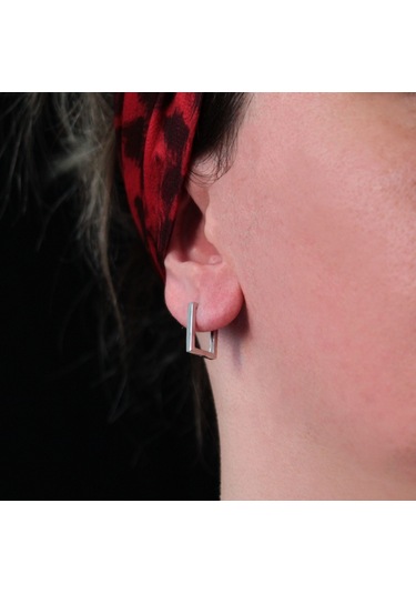 Küçük Dikdörtgen Gümüş Küpe Gümüş