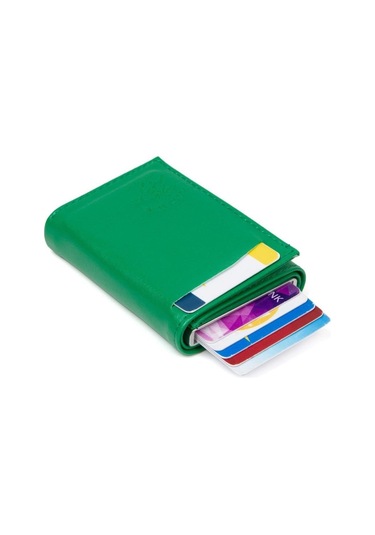 Tuldar Erkek Rfıd Otomatik Çekim Koruyucu Mekanizmalı Kağıt Para Bölmeli Hediyelik Kartlık Cüzdan Tul605 - Yeşil