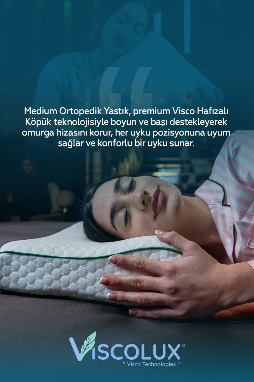 Medium Boy Ortopedik Yastık - Boyun Destekli Visco Yastık 56x36x11/7 Yeşil