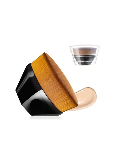 Moveevo Düz Üst Temel Fırçası Makyaj Fırçası Sıvı Krem Pudrayı Karıştırmak İçin Yüz Fırçası Koruyucu Kılıflı Kozmetik Fırçası