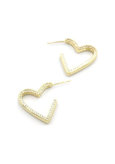 Taşlı Kalp Küpe - 14k Altın çok renkli