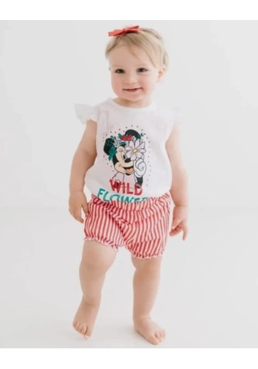 Minnie Mouse Lisanslı Pamuk Beyaz Kız Bebek Alt Üst Takım Mn17461 Beyaz